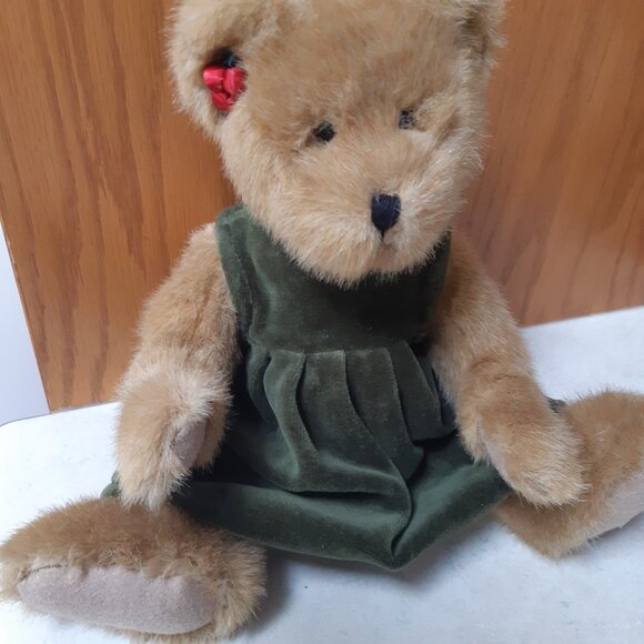 Vintage Boyds Bear with Green Velvet Dress and Satin Panties - Picture 3 of 9